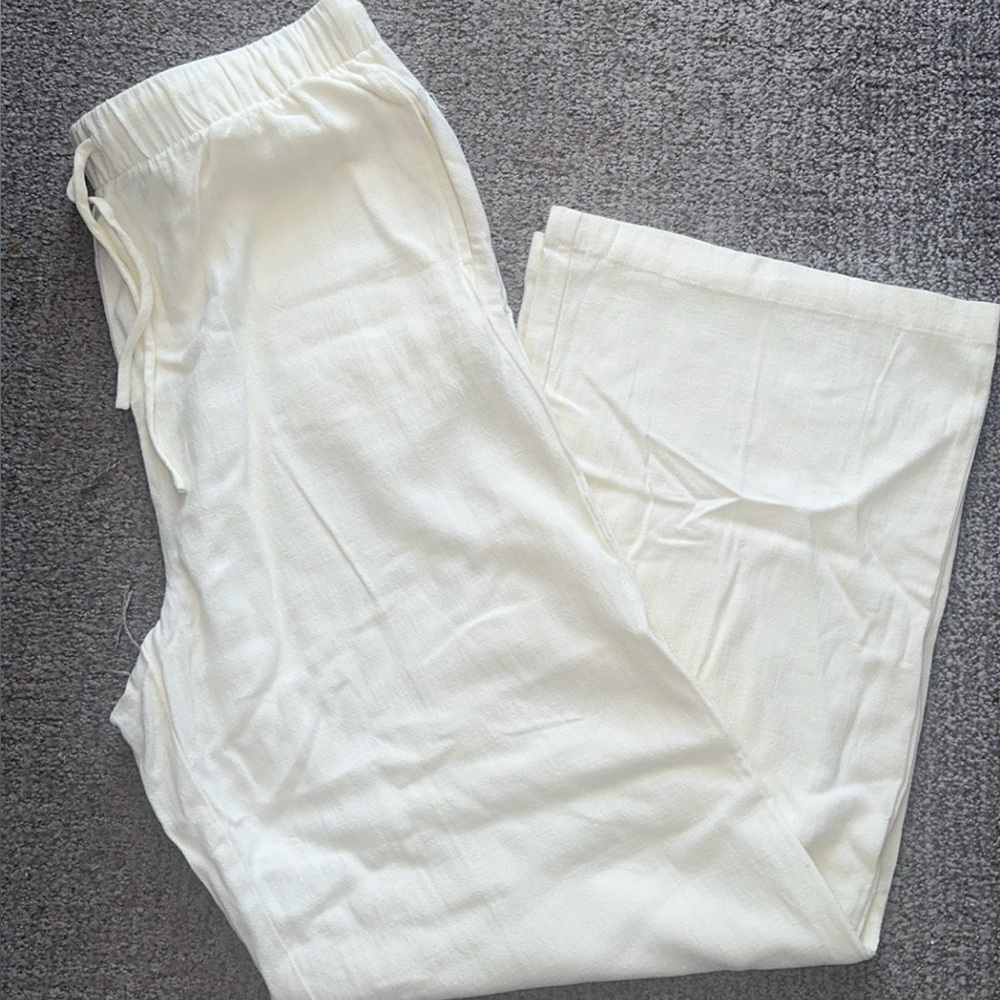 Double Zero Ivory Drawstring Wide-Leg Lounge Pants